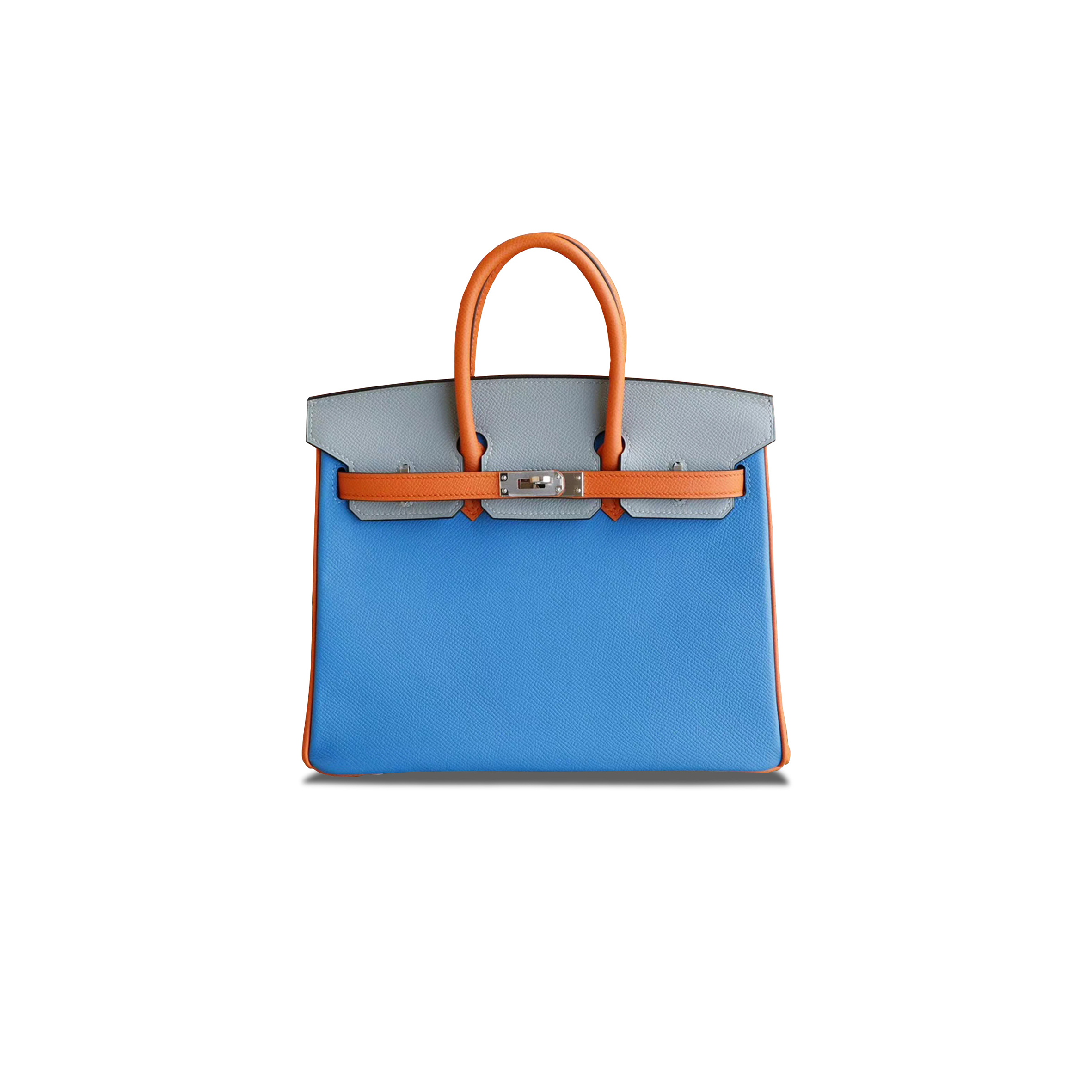 HERMES MASTER BIRKIN 25 EPSOM WATER BLUE GLACIER GREY AND ORANGE WITH SILVER BUCKLE BAG H028362CC02 (25*18*13cm)